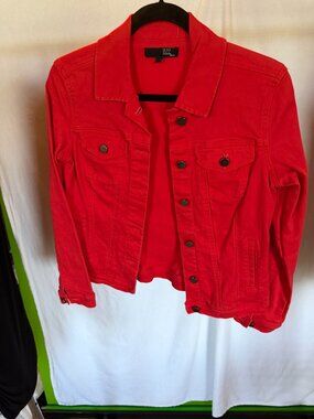 1822 Denim Vibrant Red Classic Button Front Jean Jacket S